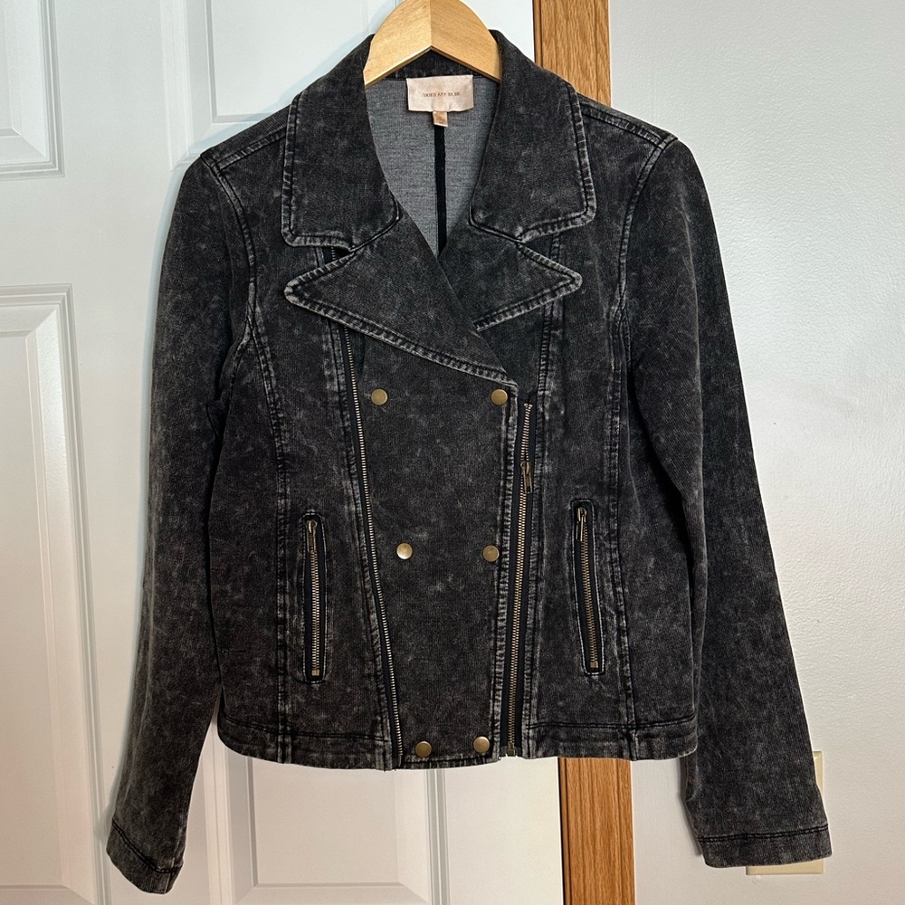Skies Are Blue Black Washed Double-Breasted Jean Jacket